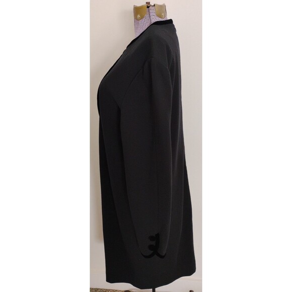 Vtg 90's Carolina Herrera Dress Women's Black Wool Crepe Midi Velvet Buttons 12 - Picture 4 of 16
